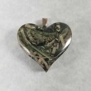 Resin mini heart necklace, quarter size.